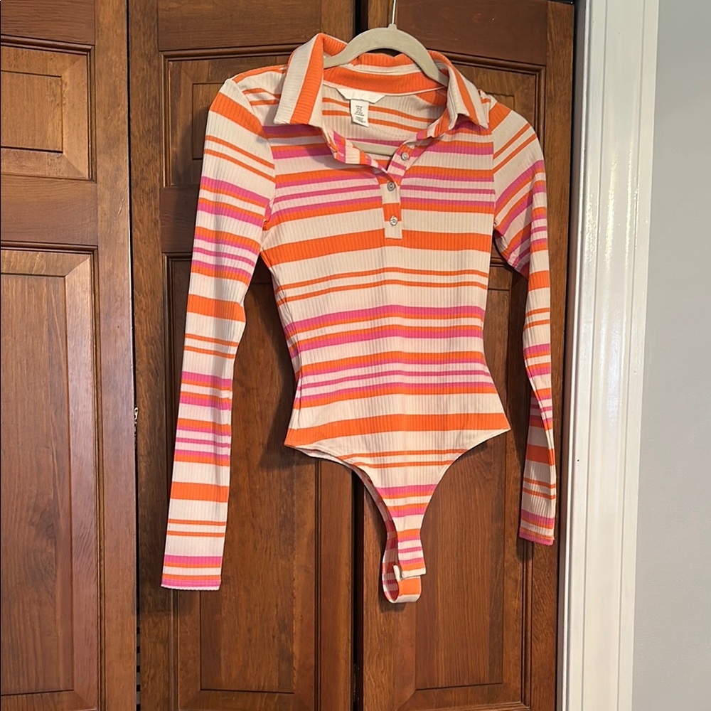 H&M Striped Orange and Pink Bodysuit